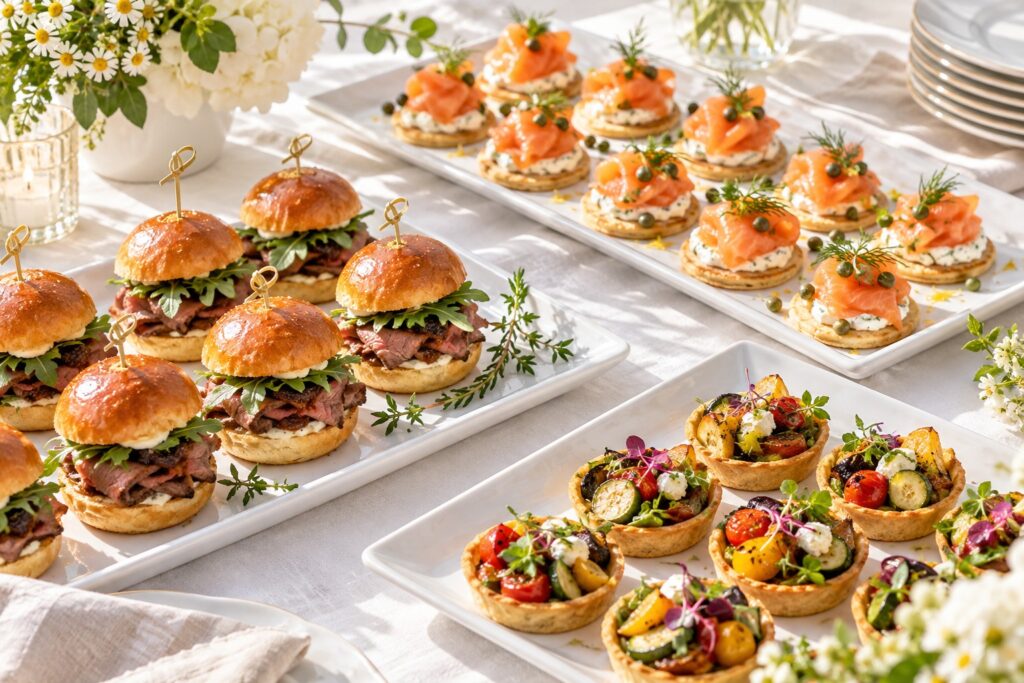 Kompozycja finger food i eleganckich przekąsek